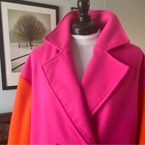 Pink/orange colorblock double-breasted coat, Medium Size 8/10 - Picture 6 of 10